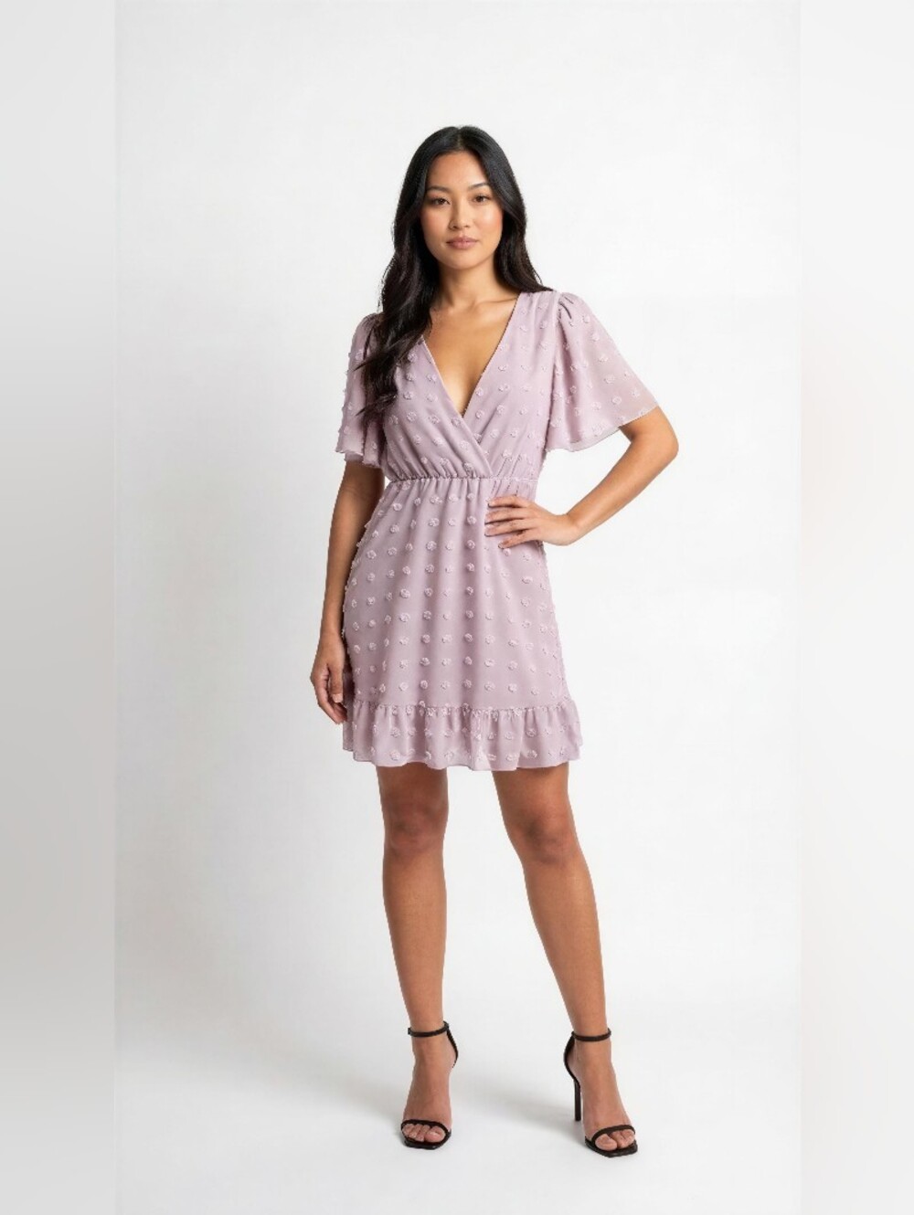 SHEIN PINK/Lilac Flutter-Sleeve V-Neck Dress SIZE 8/10  NEW NO TAG